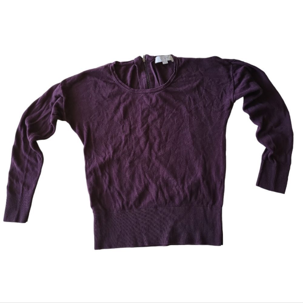 LOFT Purple Sweater Zip at Back of Neck Size XS
